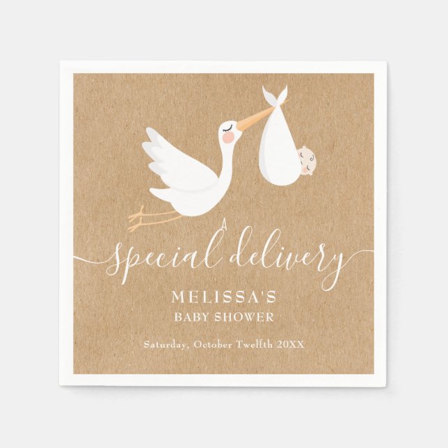 A Special Delivery Stork Baby Shower / Sprinkle Napkin (Front)