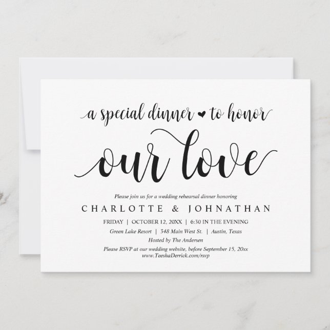 A Special Dinner To Honour Our Love, Rehearsal Invitation (Front)
