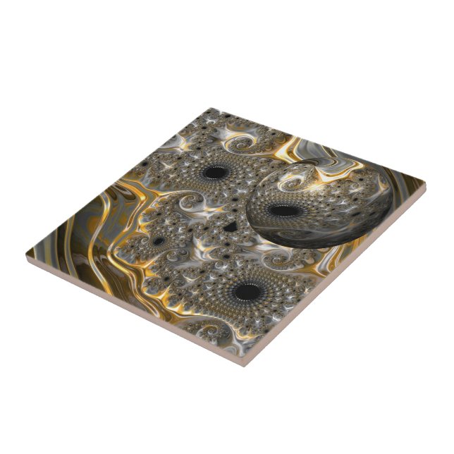 A Spherical Ballet in Silver and Gold Ceramic Tile (Side)