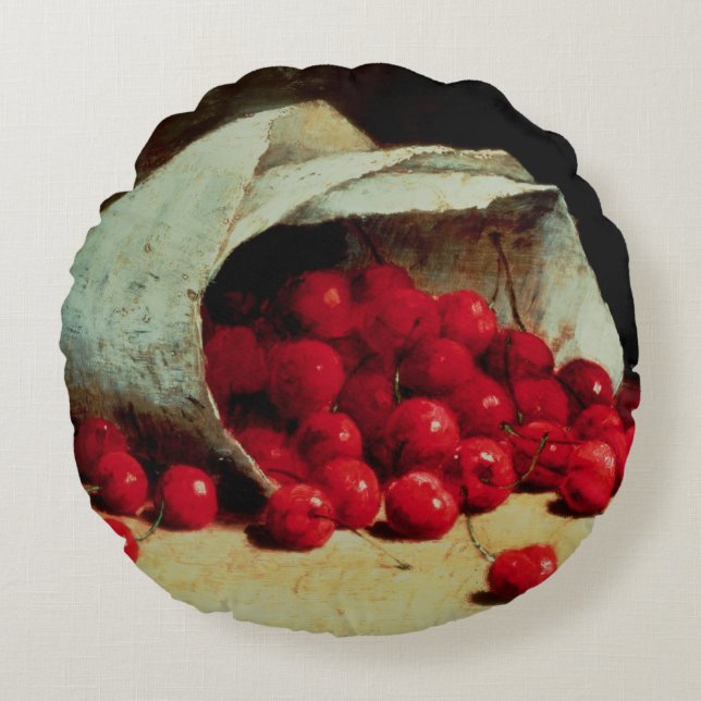 A spilled bag of cherries round cushion (Front)