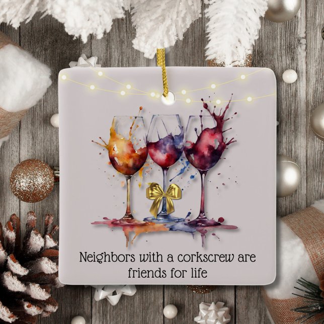 A Splash of Wine Watercolor Neighbourhood Ceramic Ornament (Creator Uploaded)