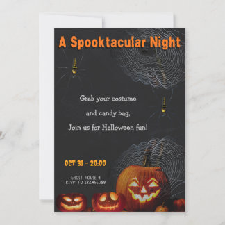A Spooktacular Night | Pumpkins & Spider Halloween Invitation