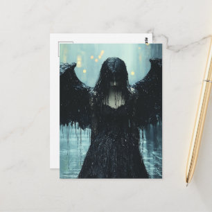 A Spooky Dark Angel in Rain Fantasy Postcard