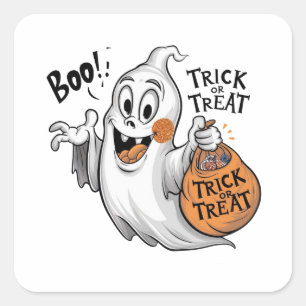 A spooky ghost with a goofy smile square sticker