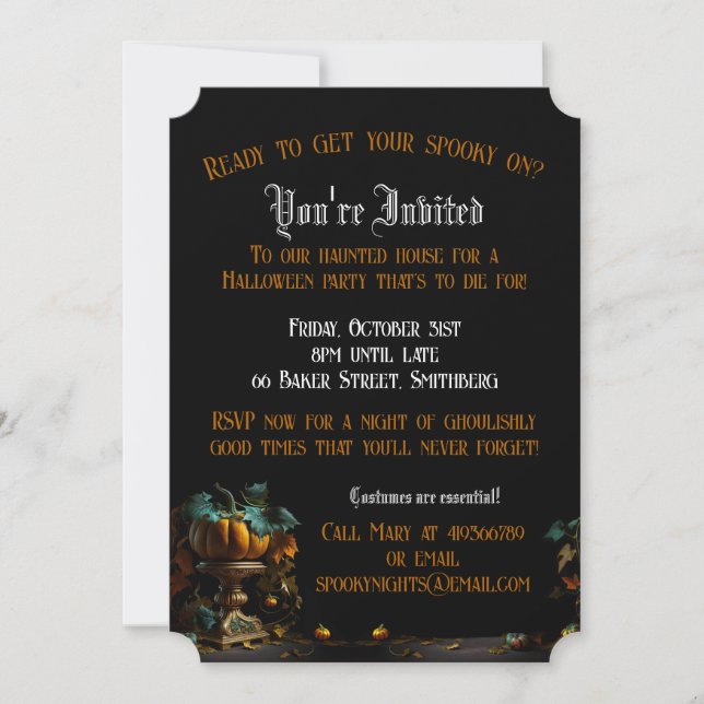 A Spooky Halloween Invite Flat Card with Pumpkins (Front)