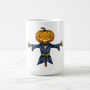 A spooky Halloween scarecrow with a glowing pumpki Coffee Mug
