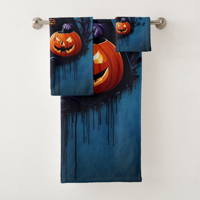 A spooky Halloween scene Bath Towel Set (Insitu)