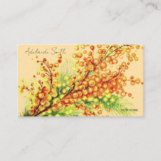 a spring branch of mimosa, bright, yellow business card
