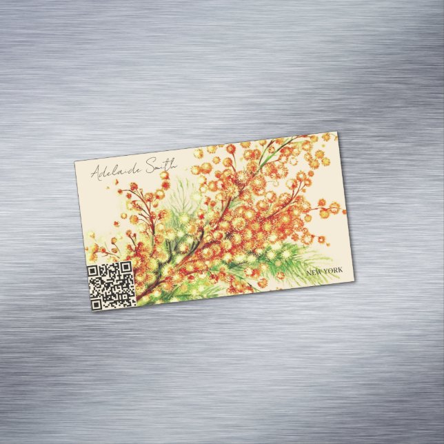 a spring branch of mimosa, bright, yellow 	Magnetic business card (In Situ)