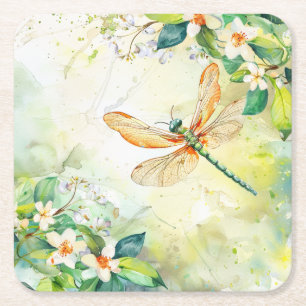 A Spring Dragonfly Square Paper Coaster