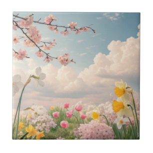 A Spring Floral Background Ceramic Tile