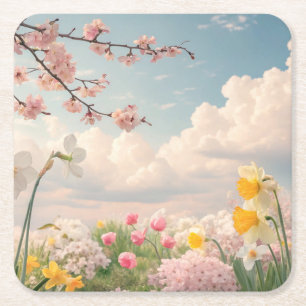 A Spring Floral Background Square Paper Coaster