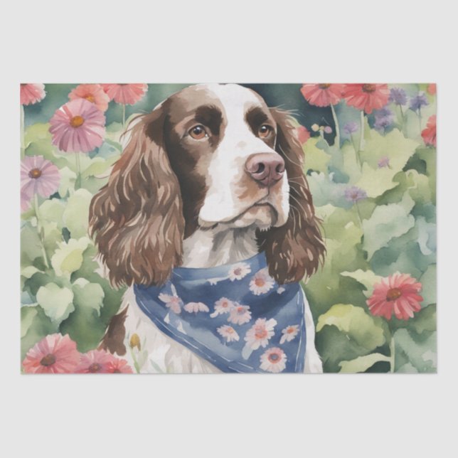 : A Springer Spaniel's in Flowers Decoupage Tissue Paper (Front)