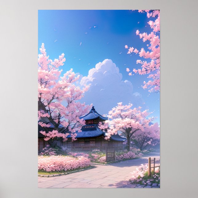 A Springtime Stroll, Cherry Blossoms Beauty Poster (Front)