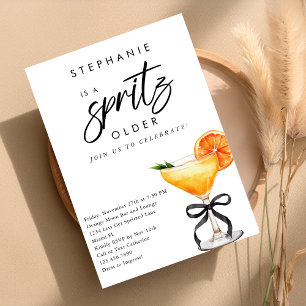 A Spritz Older Orange Cocktail Black Bow Birthday Invitation