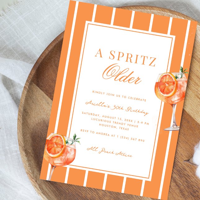 A Spritz Older Peach Cocktail 30th Birthday Party Invitation (Creator Uploaded)