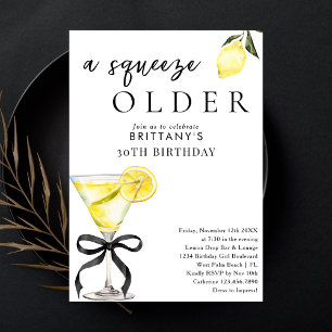 A Squeeze Older Lemon Drop Martini 30th Birthday Invitation