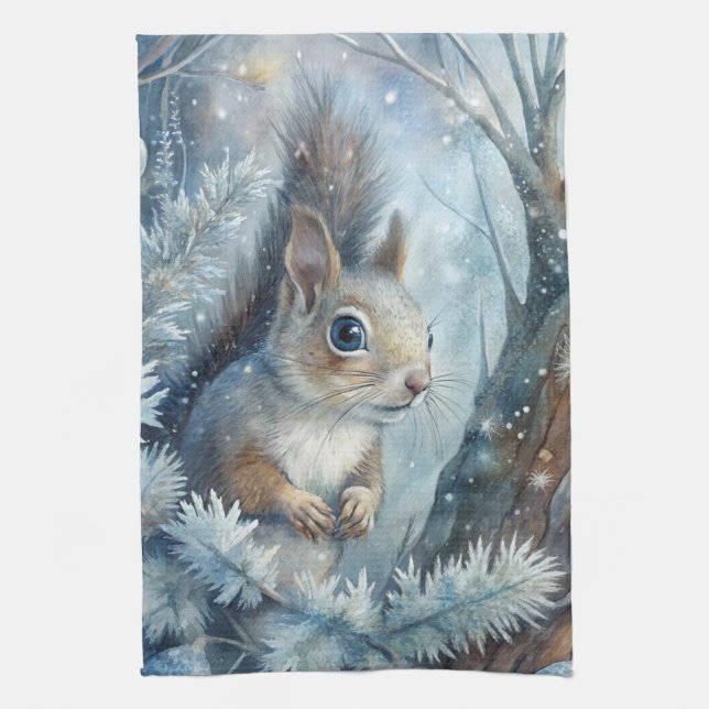 A Squirrel in Winter Tea Towel (Vertical)