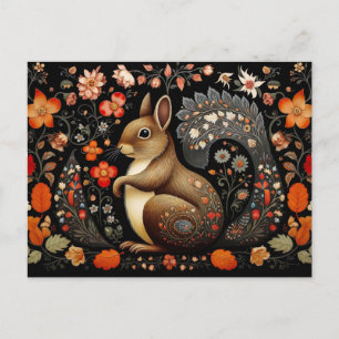 a Squirrel surrounded by flowers in dark colors Postcard