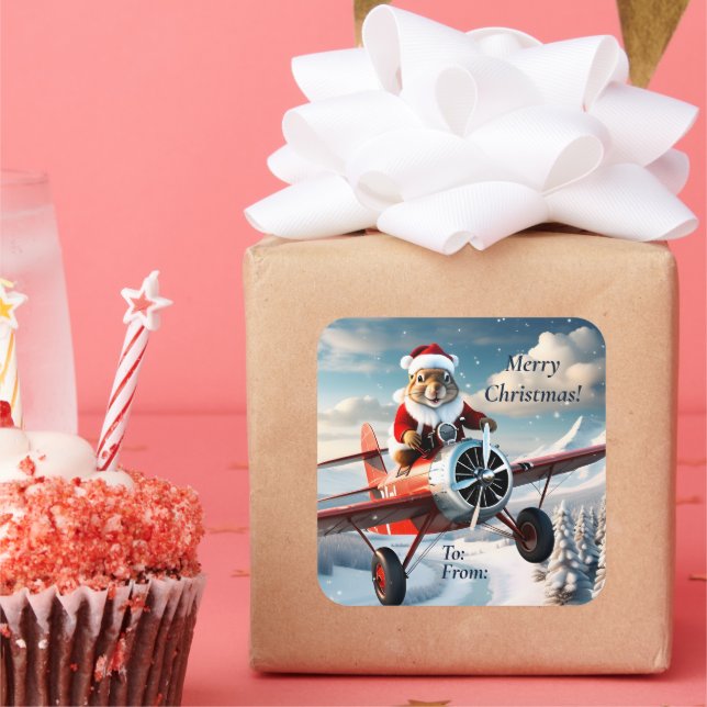 A Squirrelly Christmas - Flying Santa Gift Tag (Party)