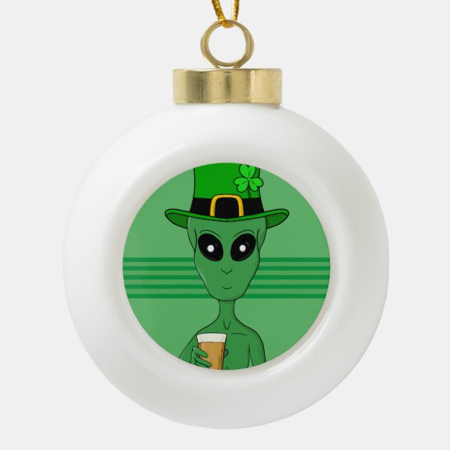 A St. Patrick's Alien Ceramic Ball Christmas Ornament (Front)