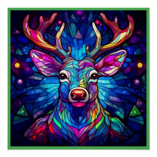 A Stained Glass Chrustmas  Reindeer Poster (Front)