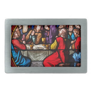 A stained glass image of the last supper belt buckle