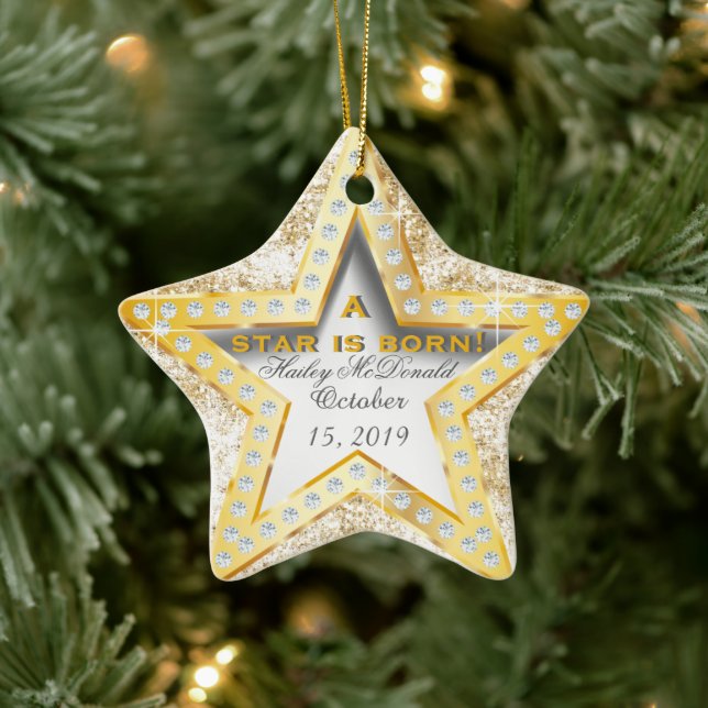 A Star Is Born Baby's 1st Christmas Ceramic Ornament (Tree)