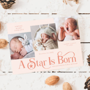 A Star Is Born Christmas Peach Birth Announcement