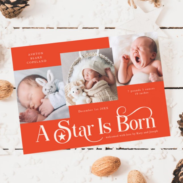 A Star Is Born Xmas Retro Red Birth Announcement (Creator Uploaded)