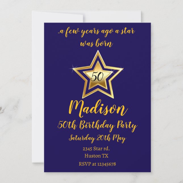 A Star was Born Birthday Invitation for any age (Front)