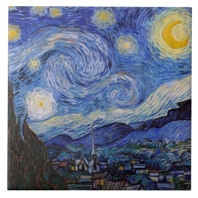 A Starry Night: Saint Remy by Vincent Van Gogh Ceramic Tile (Front)