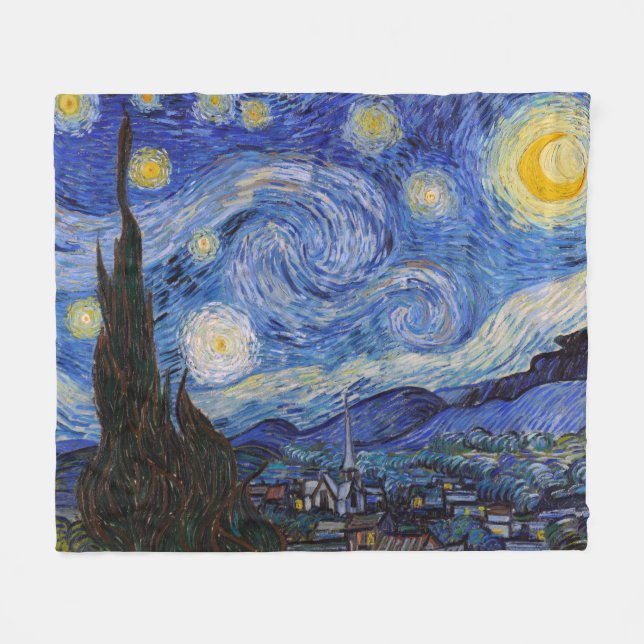 A Starry Night: Saint Remy by Vincent Van Gogh Fleece Blanket (Front (Horizontal))