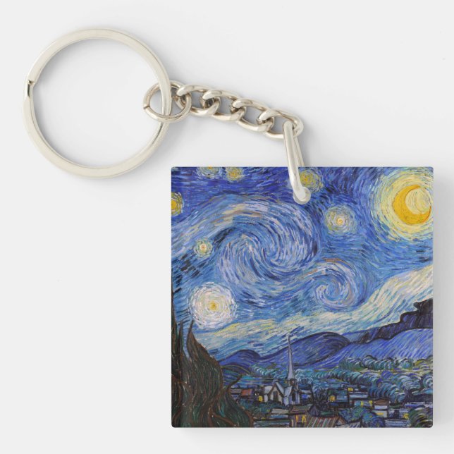 A Starry Night: Saint Remy by Vincent Van Gogh Key Ring (Front)