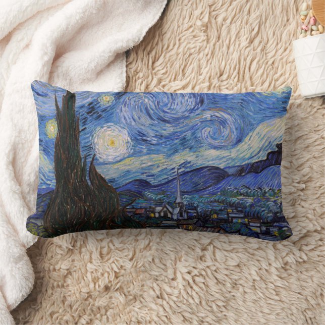 A Starry Night: Saint Remy by Vincent Van Gogh Lumbar Cushion (Blanket)