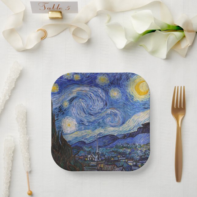 A Starry Night: Saint Remy by Vincent Van Gogh Paper Plate (Wedding)