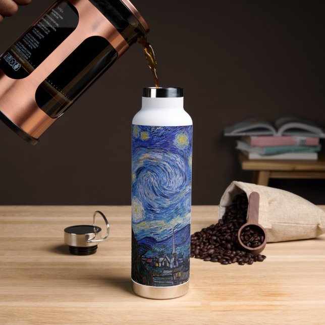 A Starry Night: Saint Remy by Vincent Van Gogh Water Bottle (Coffee)