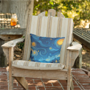 A starry night sky above country cottages cushion