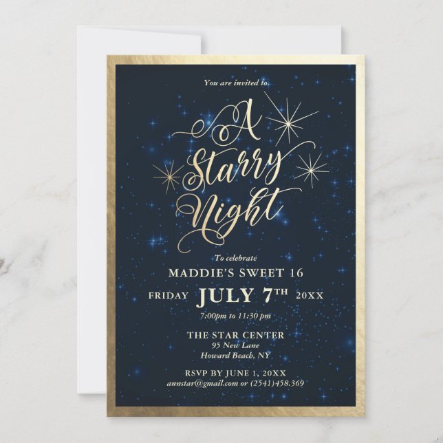 A Starry Night Sweet 16 Birthday Invitation (Front)