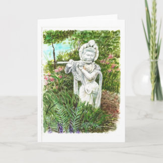 A statue of a Lady with a flute Card