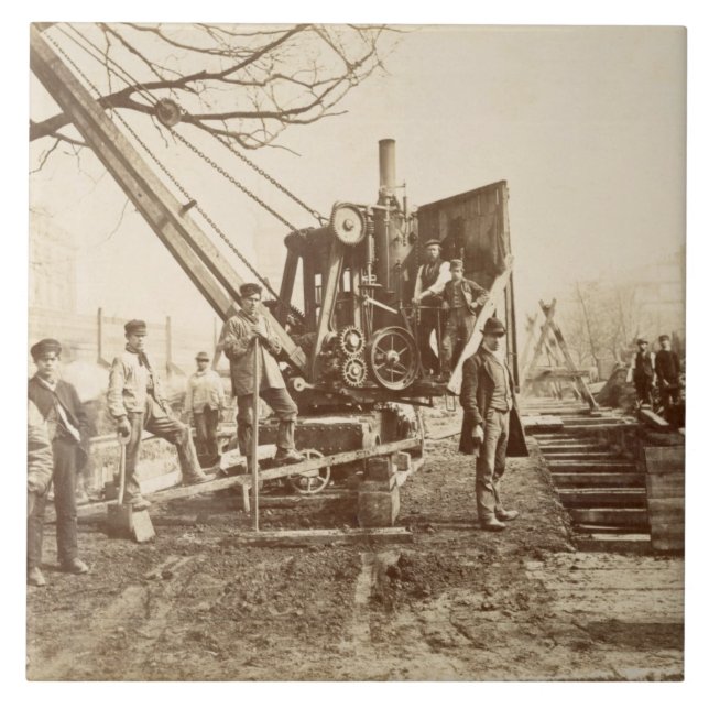 A steam crane in operation during the building of tile (Front)