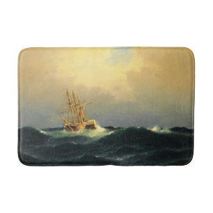 A steamship in a storm in the Atlantic Ocean Bath Mat