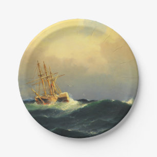 A steamship in a storm in the Atlantic Ocean Paper Plate