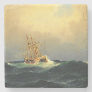 A steamship in a storm in the Atlantic Ocean Stone Coaster