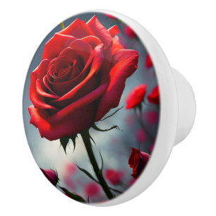 "A Stem in Bloom: The Ruby Rose" Ceramic Knob
