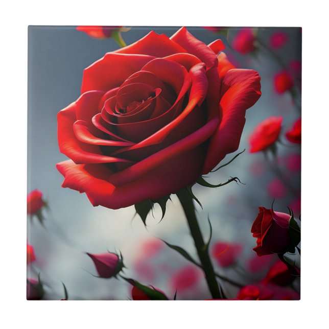 "A Stem in Bloom: The Ruby Rose" Ceramic Tile (Front)
