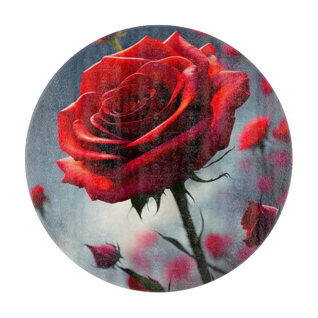 "A Stem in Bloom: The Ruby Rose" Cutting Board (Front)