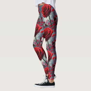 "A Stem in Bloom: The Ruby Rose" Leggings