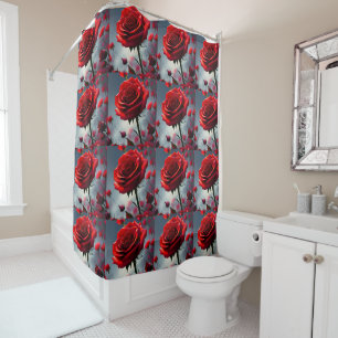 "A Stem in Bloom: The Ruby Rose" Shower Curtain