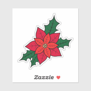 A sticker with a red orange Christmas poinsettia